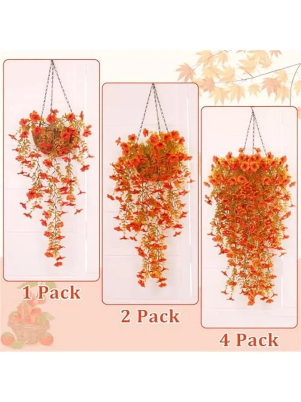 4PCS Artificial Hanging Fall Flowers Fall Decoration UV Resistant